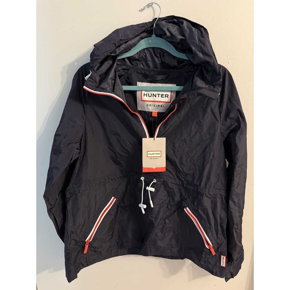 NWT Hunter Original Women Navy Blue Nylon Windcheater Rain Jacket Coat Size L 14